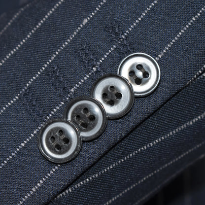 Men's Navy Blue 2-Piece Double-Breasted 6-Button Suit With Pinstripes