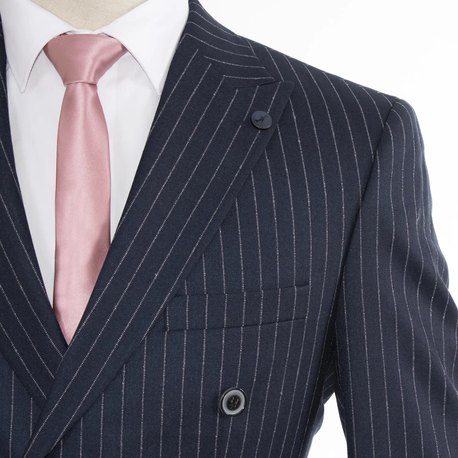 Men's Navy Blue 2-Piece Double-Breasted 6-Button Suit With Pinstripes