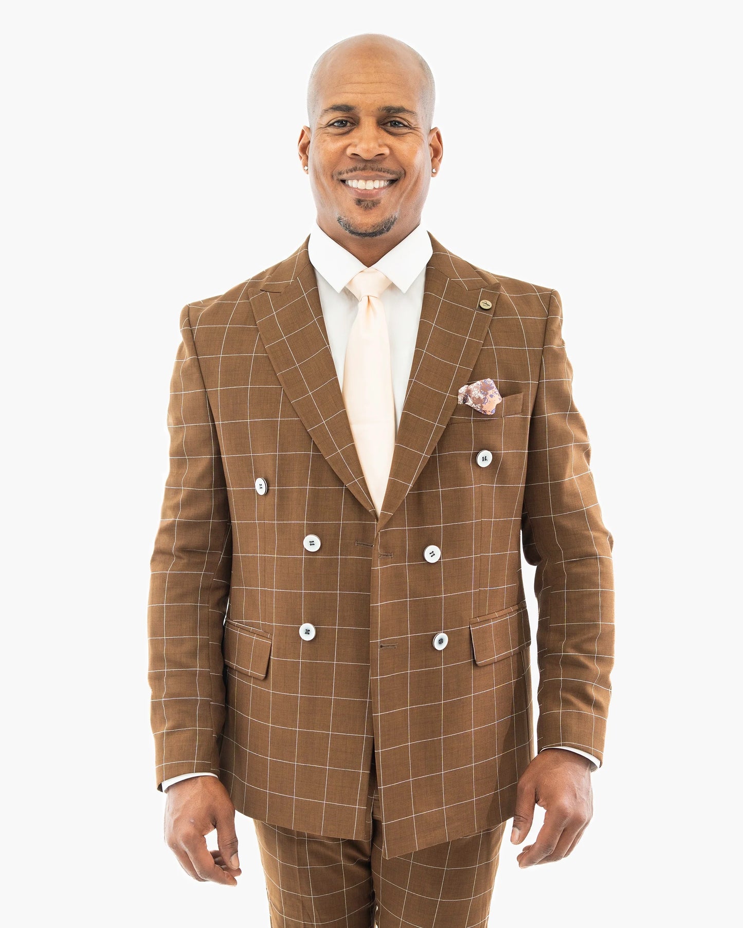 Brown 2-Piece Double-Breasted Checked Tailored-Fit Suit