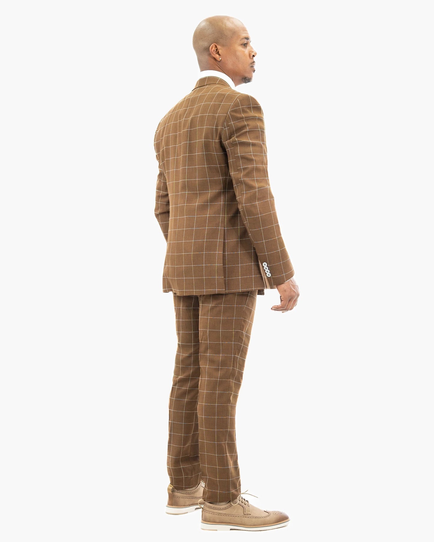 Brown 2-Piece Double-Breasted Checked Tailored-Fit Suit