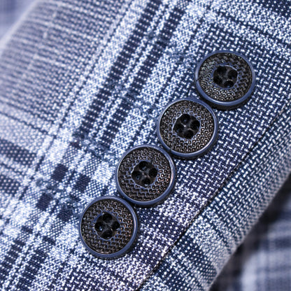 Navy And Gray Plaid Slim-Fit 3-Piece Suit