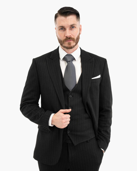 Black Pinstripe 3-Piece Tailored-Fit Suit
