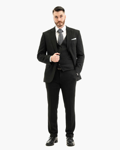 Black Pinstripe 3-Piece Tailored-Fit Suit