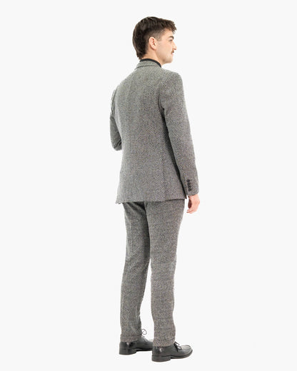 Knit Herringbone Tailored-Fit Suit with Peak Lapels