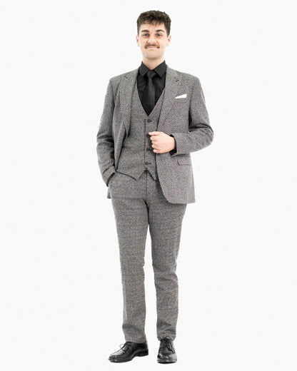 Knit Herringbone Tailored-Fit Suit with Peak Lapels