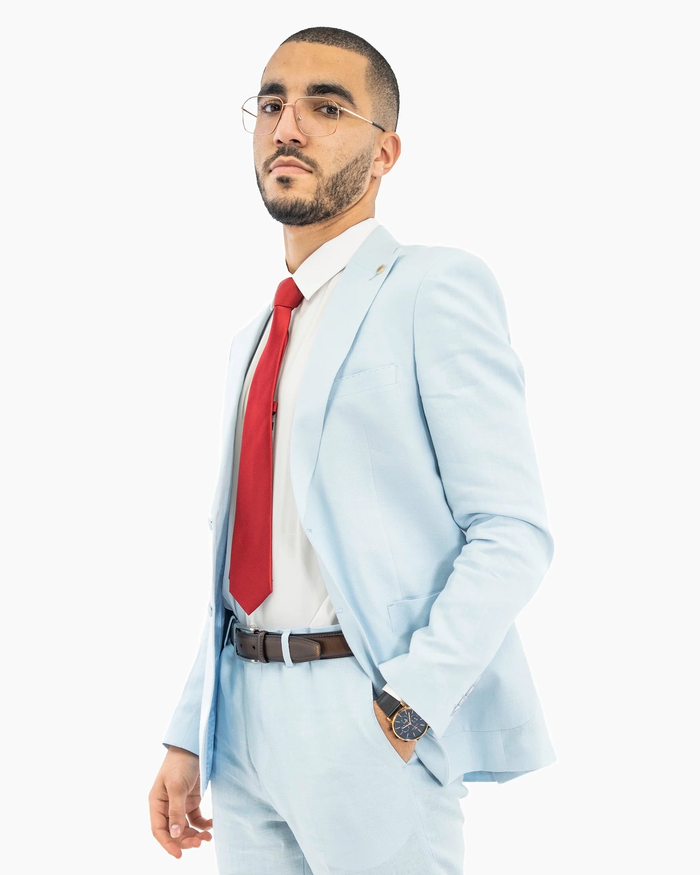 Angelo | Sky Blue 2-Piece Tailored-Fit Linen Suit