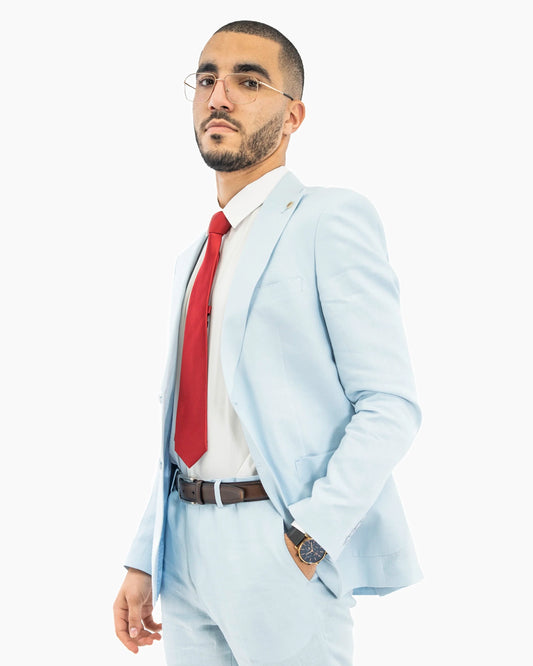 Angelo | Sky Blue 2-Piece Tailored-Fit Linen Suit