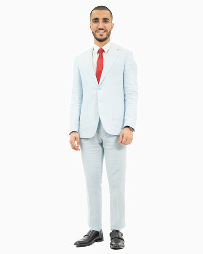 Angelo | Sky Blue 2-Piece Tailored-Fit Linen Suit