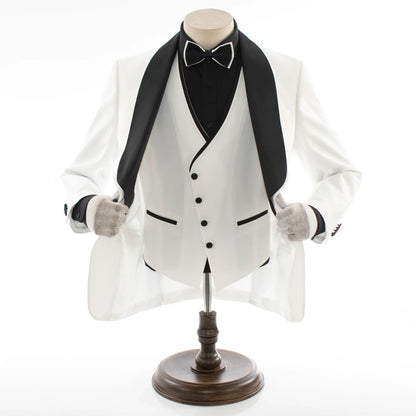 Off White 3-Piece Slim-Fit Tuxedo With Shawl Lapels