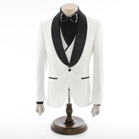 Off White 3-Piece Slim-Fit Tuxedo With Shawl Lapels