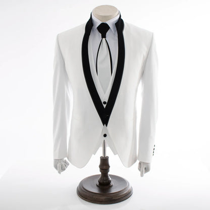 White 3-Piece Slim-Fit Tuxedo With No Lapels