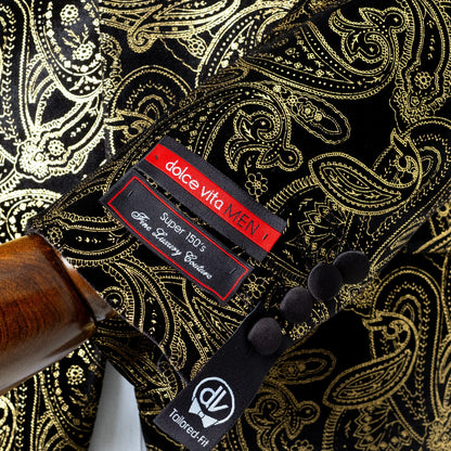 Orlando | Black and Gold Paisley Tailored-Fit Jacket