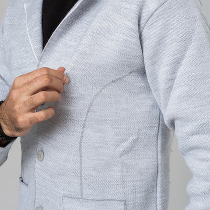 Ash Gray Button-Up High Collar Tailored-Fit  Cardigan