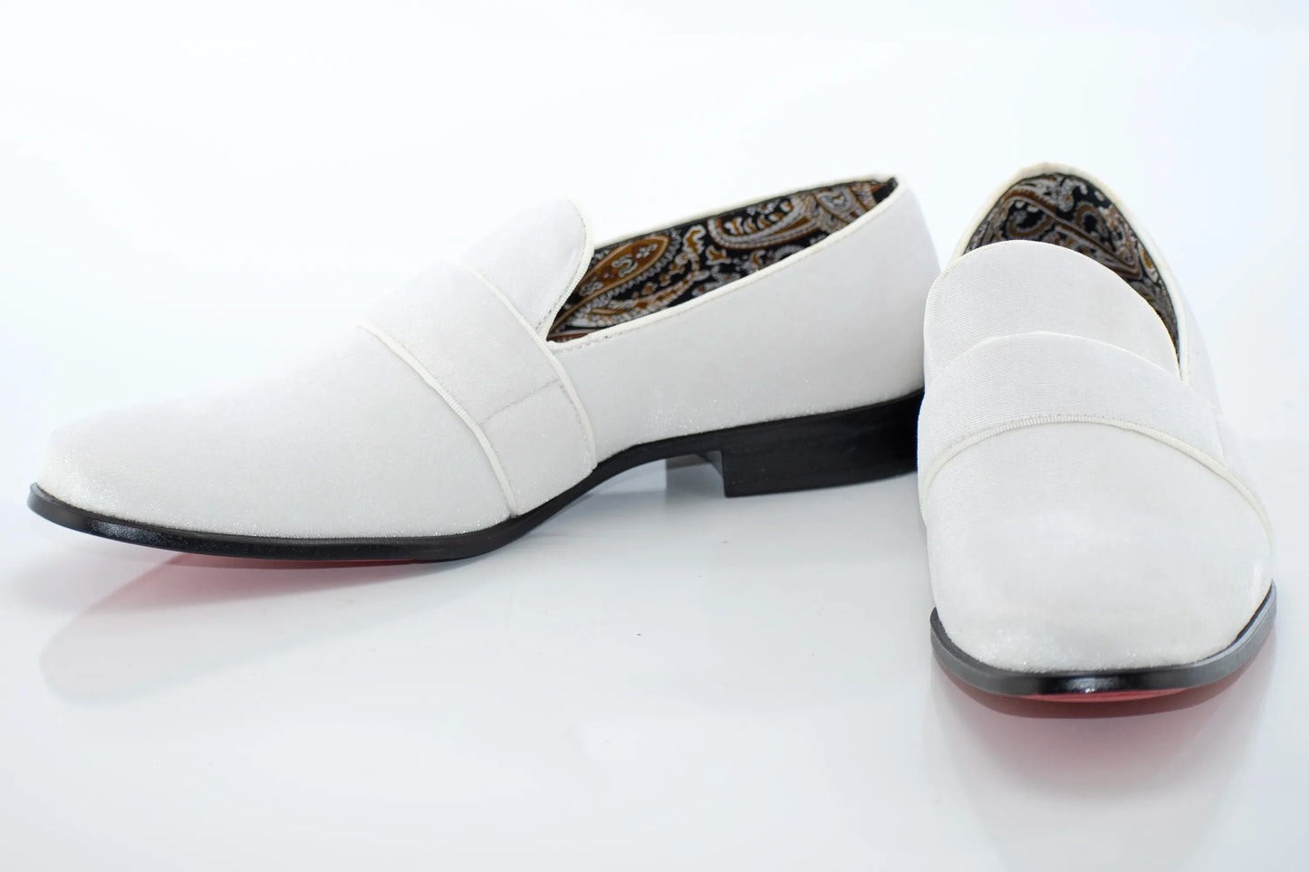 White Velvet Smoking Loafer Dress Shoes