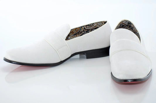 White Velvet Smoking Loafer Dress Shoes