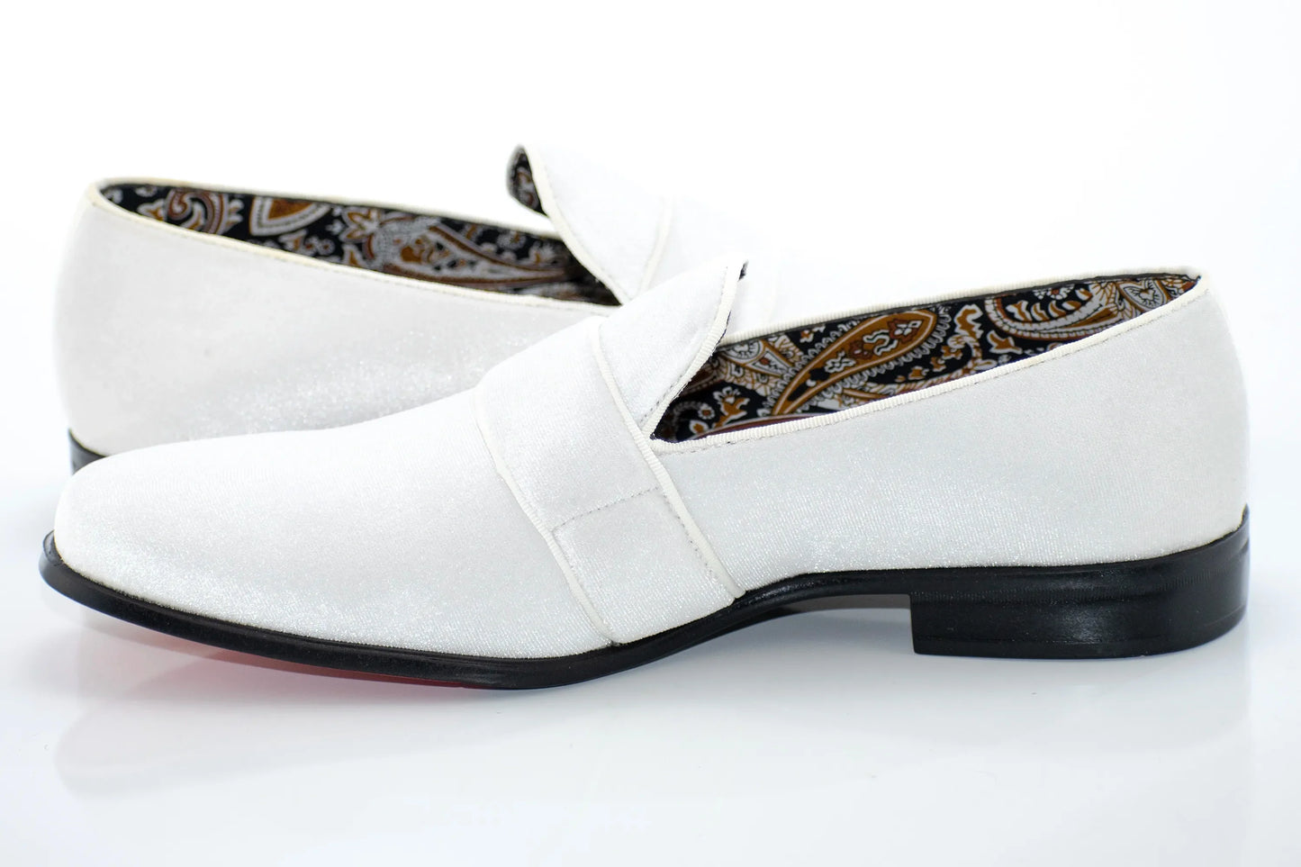 White Velvet Smoking Loafer Dress Shoes