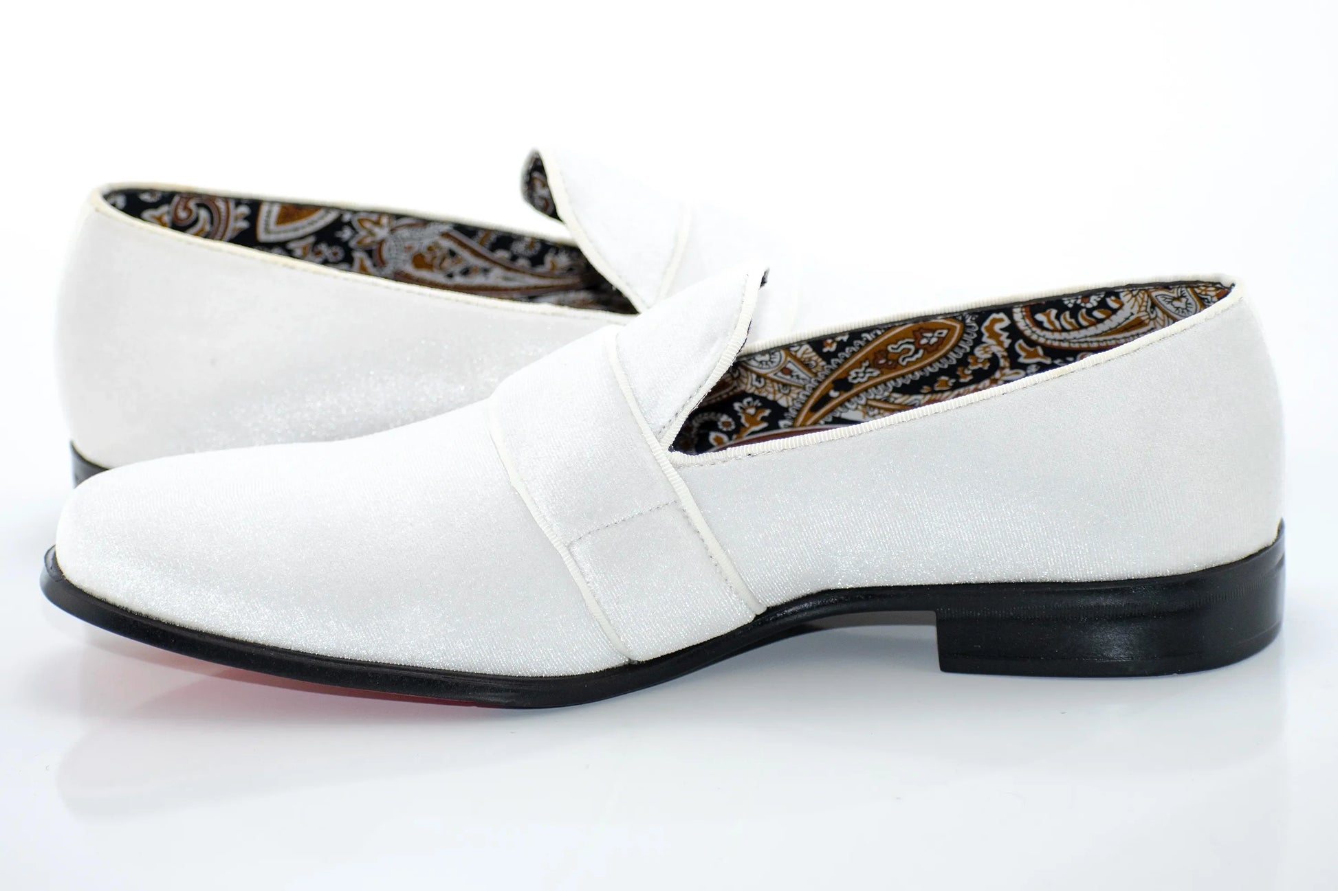 White Velvet Smoking Loafer Dress Shoes
