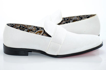 White Velvet Smoking Loafer Dress Shoes