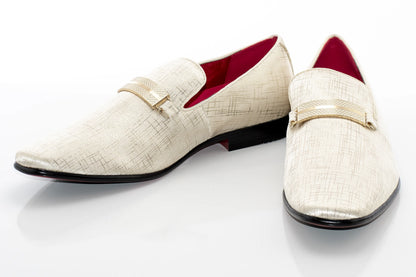 Champagne Textured Loafer With Rectangular Bit