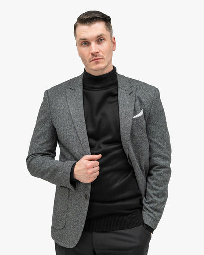 Knit Wool Herringbone 2-Piece Tailored-Fit Suit Jacket