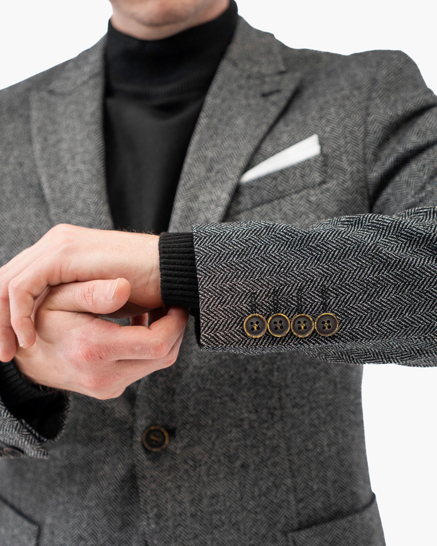 Knit Wool Herringbone 2-Piece Tailored-Fit Suit Jacket