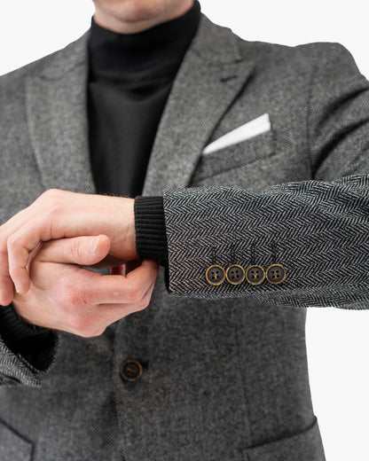 Knit Wool Herringbone 2-Piece Tailored-Fit Suit Jacket