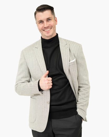 Knit Wool Herringbone 2-Piece Tailored-Fit Suit Jacket