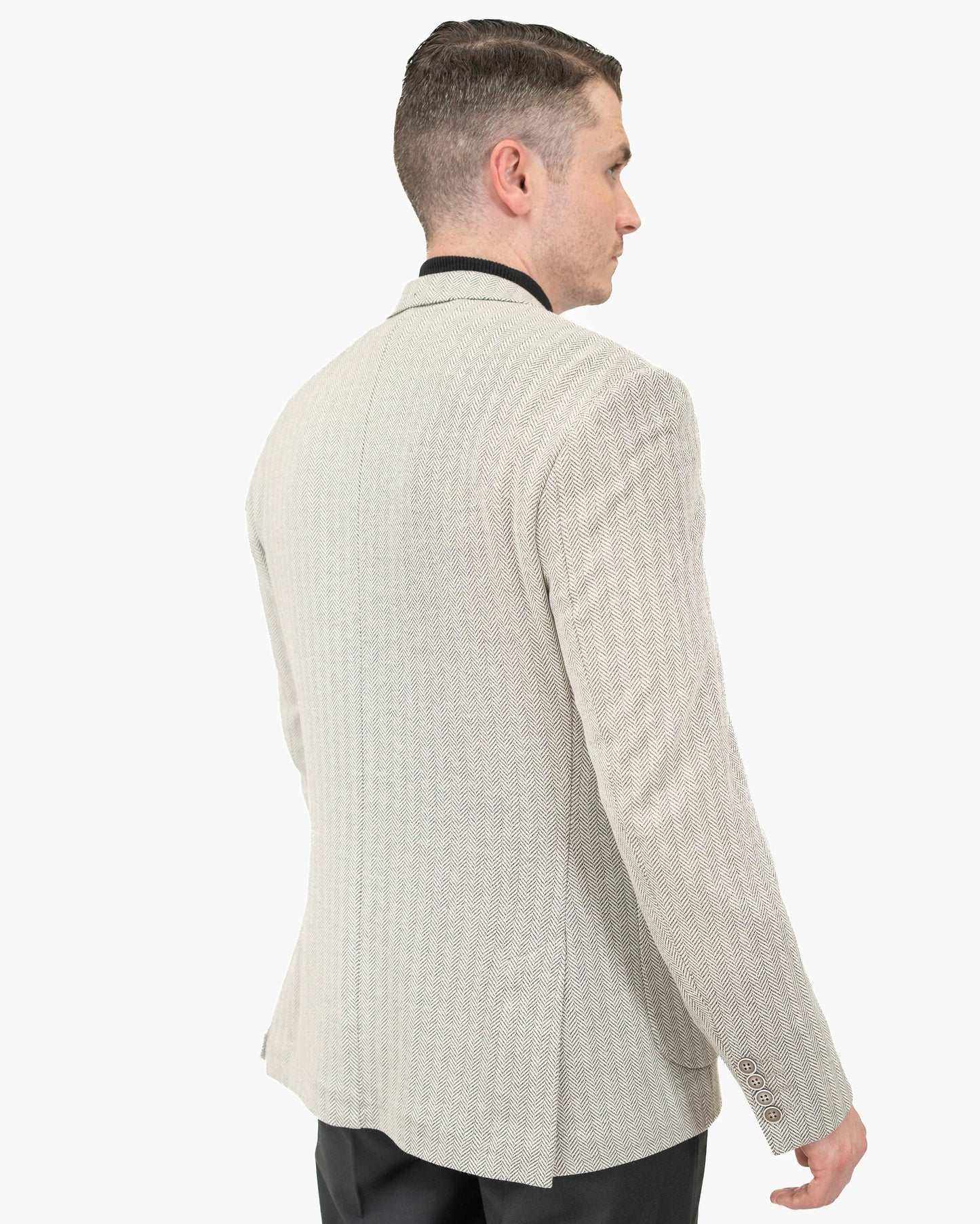 Knit Wool Herringbone 2-Piece Tailored-Fit Suit Jacket