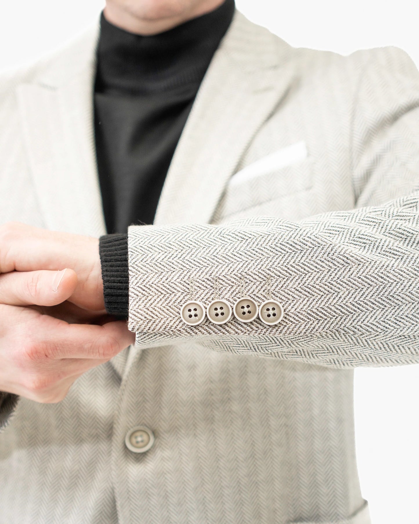 Knit Wool Herringbone 2-Piece Tailored-Fit Suit Jacket