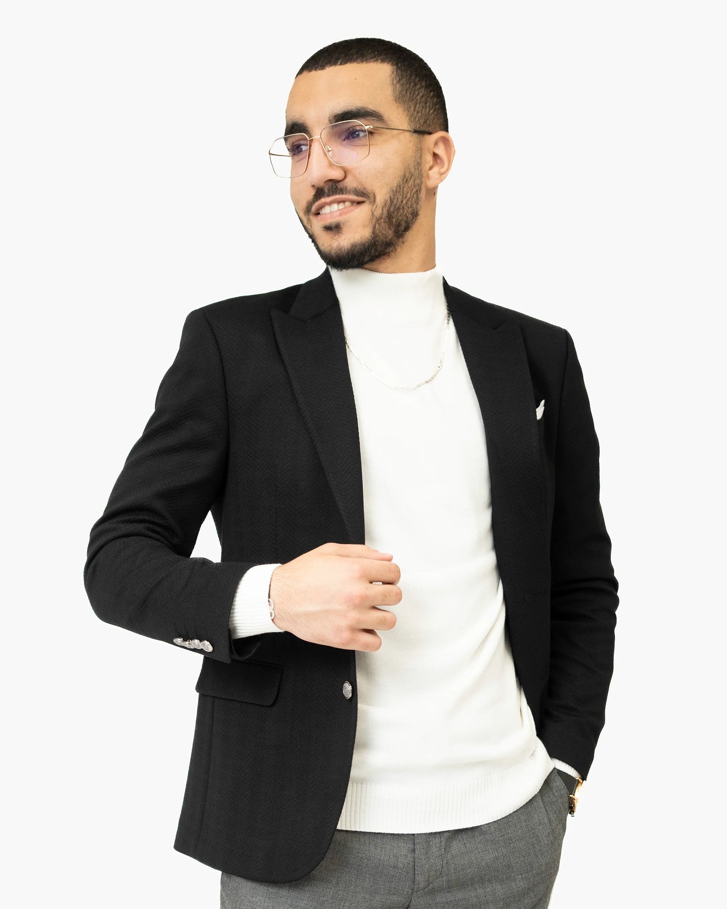 Herringbone Tailored-Fit Sport Coat with Peak Lapels