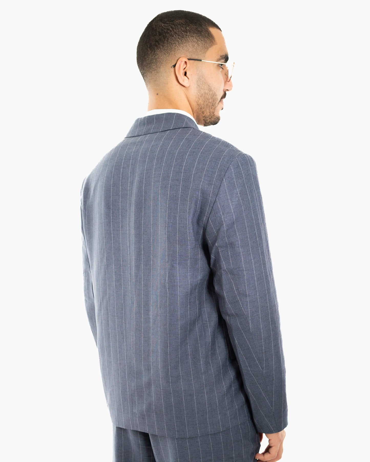 Pinstriped Oversized Linen Suit Jacket