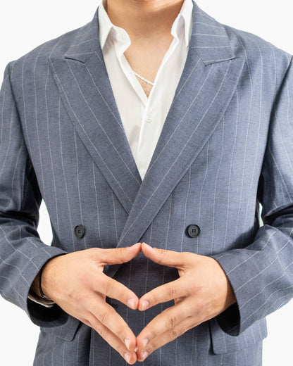 Pinstriped Oversized Linen Suit Jacket