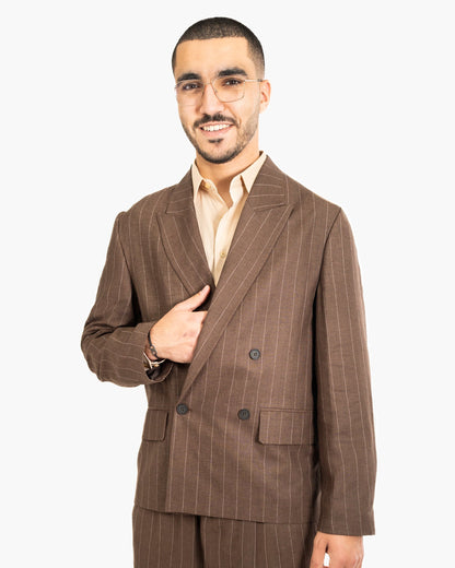 Pinstriped Oversized Linen Suit Jacket