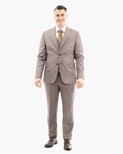 Burgundy Glen Plaid 3-Piece Tailored-Fit Suit