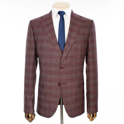 Burgundy Windowpane 3-Piece Tailored-Fit Suit