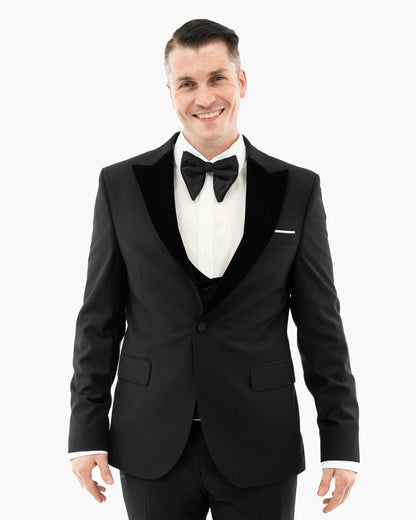 Black With Velvet Peak Lapel 3-Piece Tailored-Fit Tuxedo