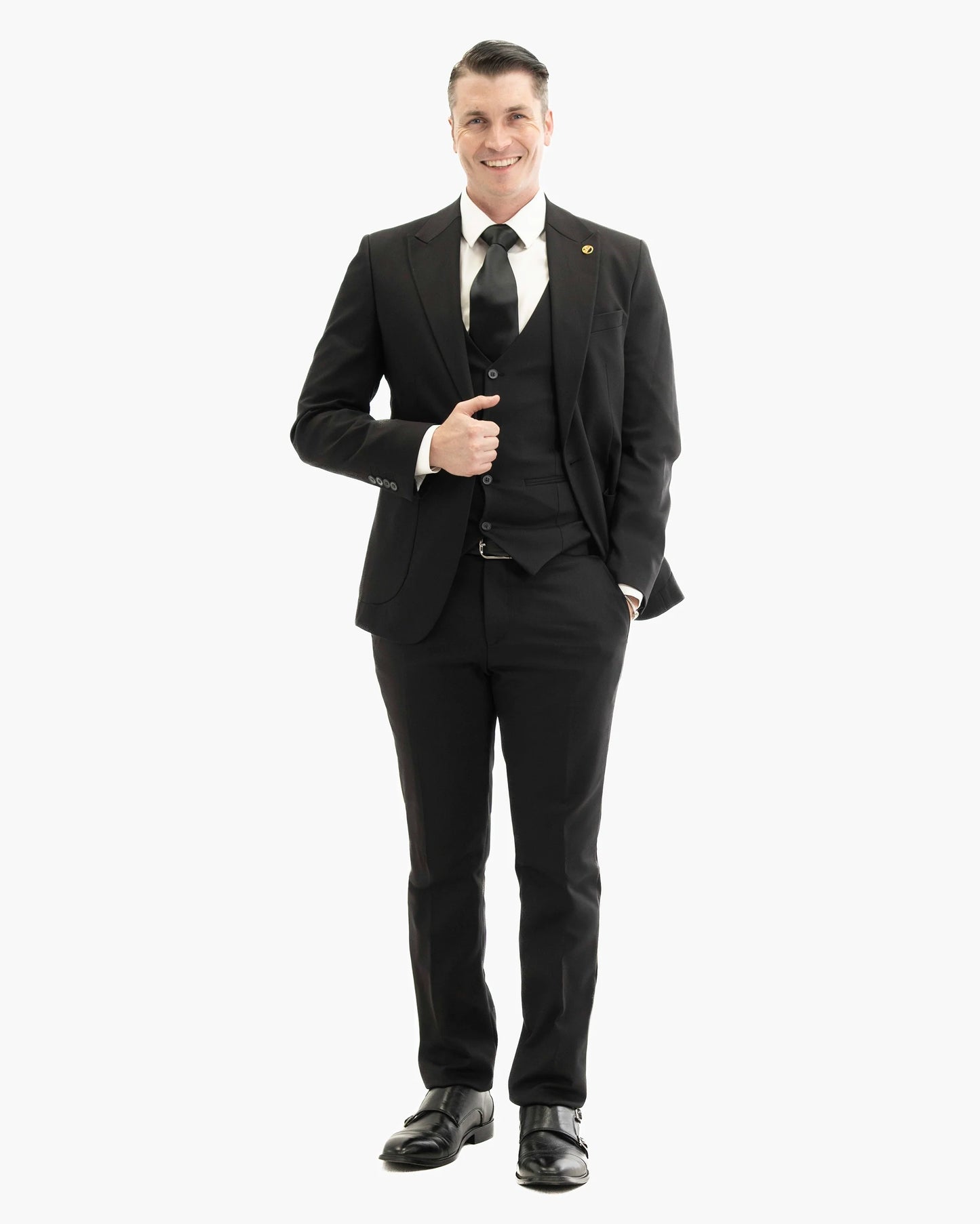 Black Essential 3-Piece Tailored-Fit Suit