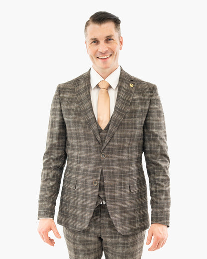 Taupe Plaid 3-Piece Tailored-Fit Suit