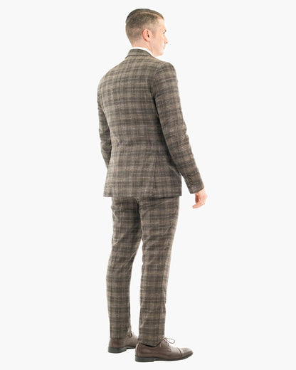 Taupe Plaid 3-Piece Tailored-Fit Suit