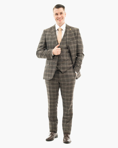 Taupe Plaid 3-Piece Tailored-Fit Suit