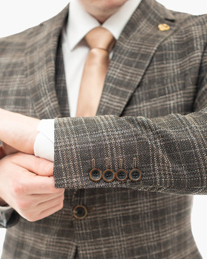 Taupe Plaid 3-Piece Tailored-Fit Suit