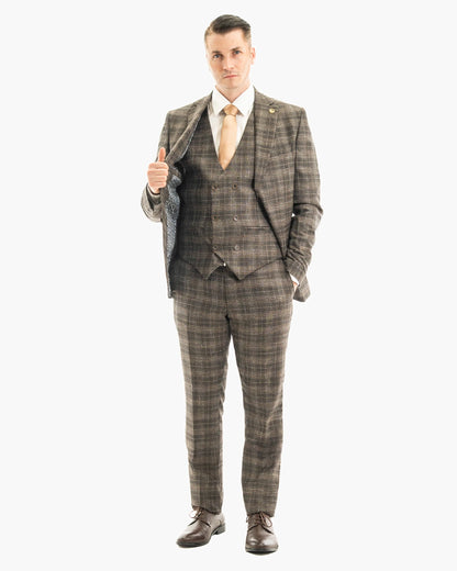 Taupe Plaid 3-Piece Tailored-Fit Suit