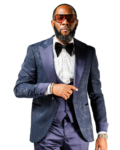 Julius | Navy Floral 3-Piece Tailored-Fit Tuxedo