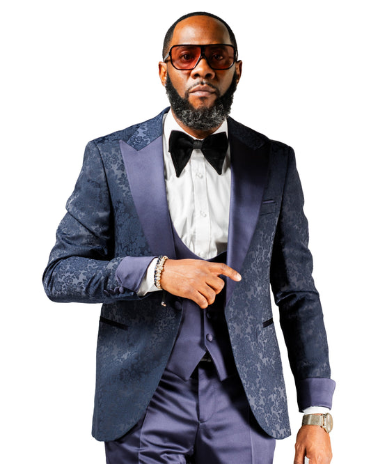 Julius | Navy Floral 3-Piece Tailored-Fit Tuxedo