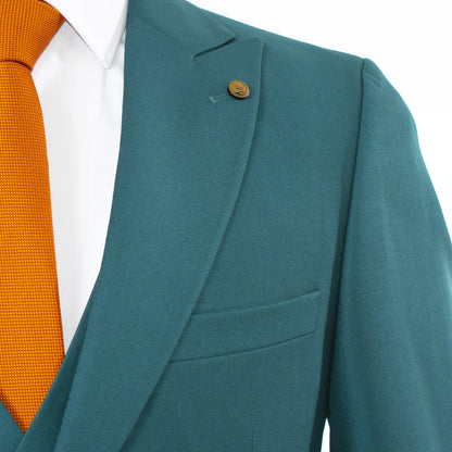 Men's Teal Green 3-Piece Suit With Double-Breasted Vest