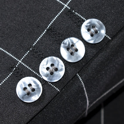 Men's Black Checked 3-Piece Tailored-Fit Suit - Button Cuffs