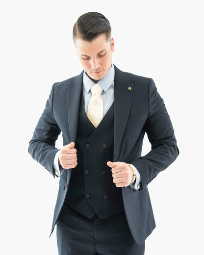Navy Pebbled  3-Piece Tailored-Fit Suit