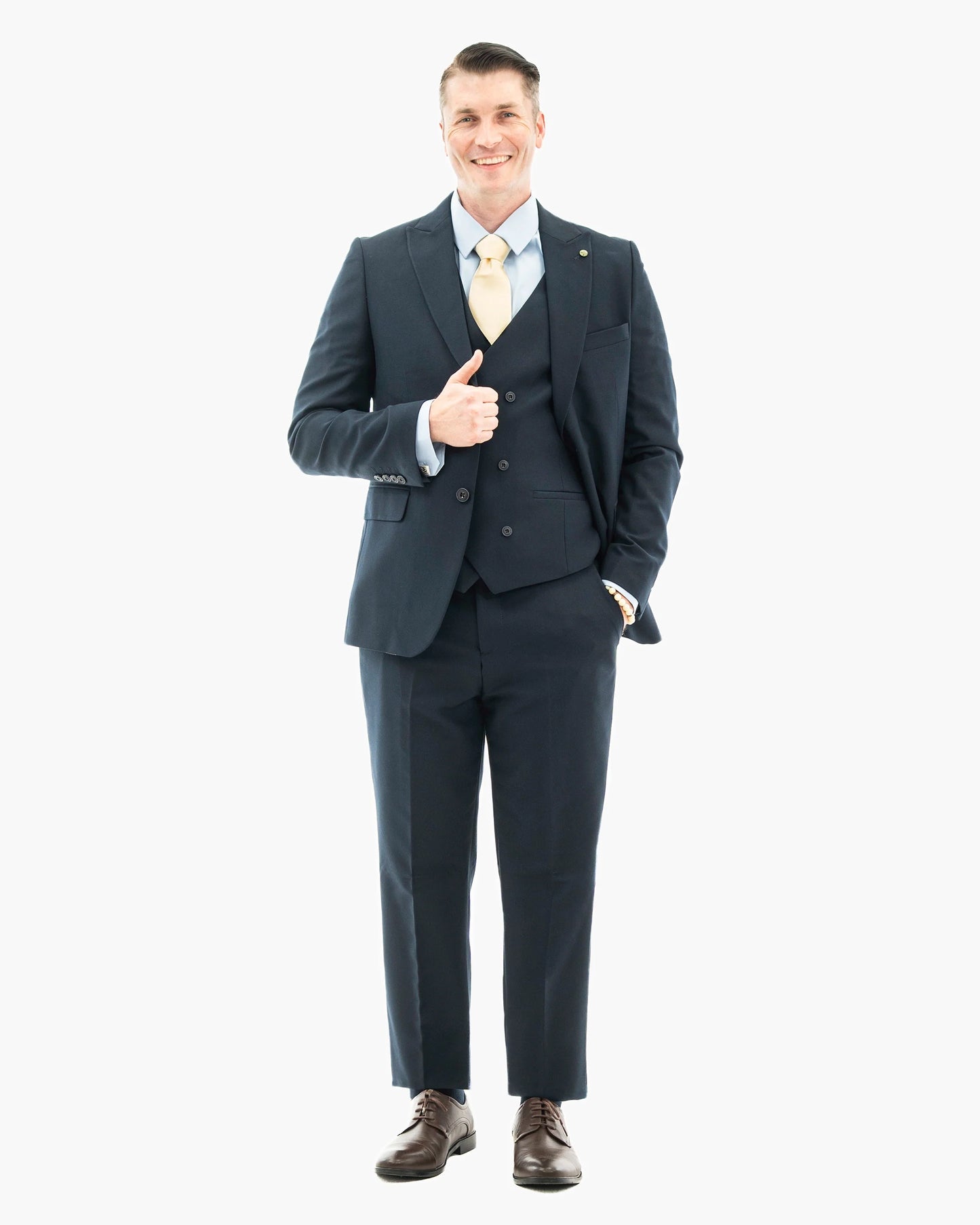 Navy Pebbled  3-Piece Tailored-Fit Suit