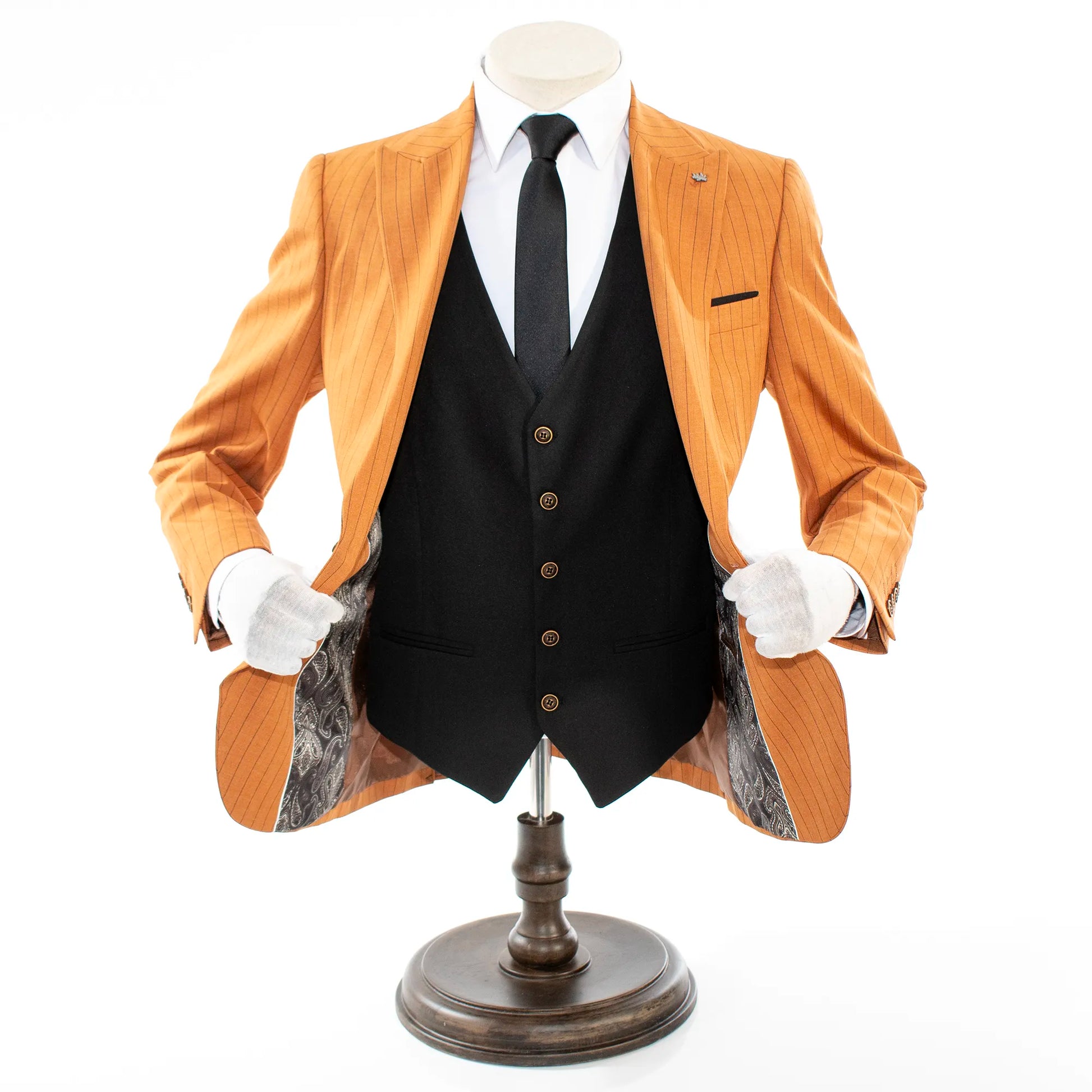  Men's Rust with Black Pinstripe 3-Piece Slim-Fit Suit