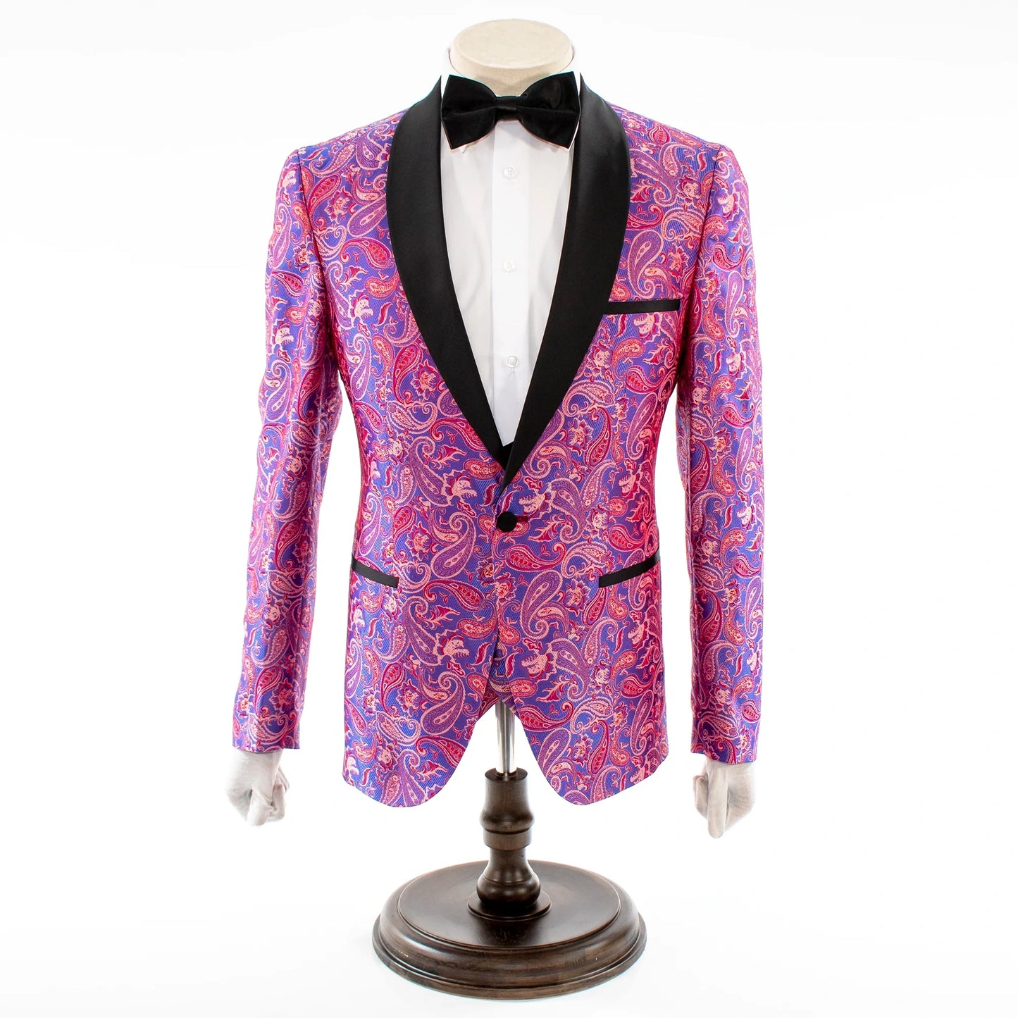 Men's Burgundy Paisley 3-Piece Tuxedo With Satin Lapels